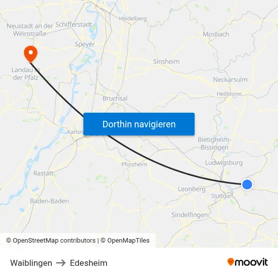 Waiblingen to Edesheim map