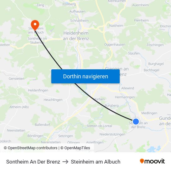 Sontheim An Der Brenz to Steinheim am Albuch map