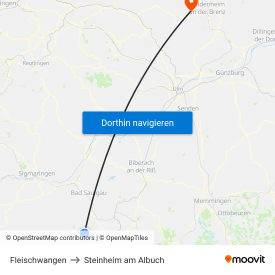 Fleischwangen to Steinheim am Albuch map
