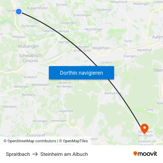 Spraitbach to Steinheim am Albuch map