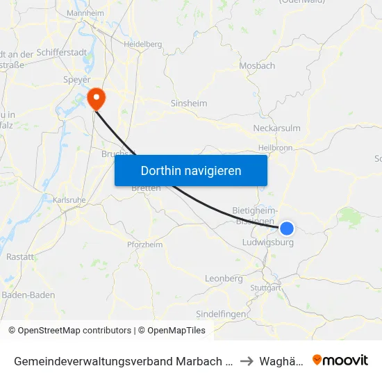 Gemeindeverwaltungsverband Marbach am Neckar to Waghäusel map