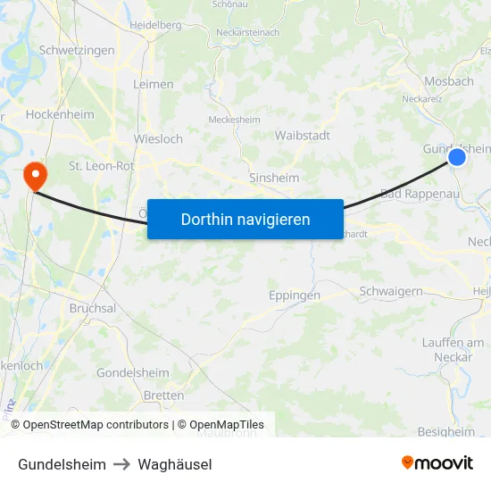 Gundelsheim to Waghäusel map