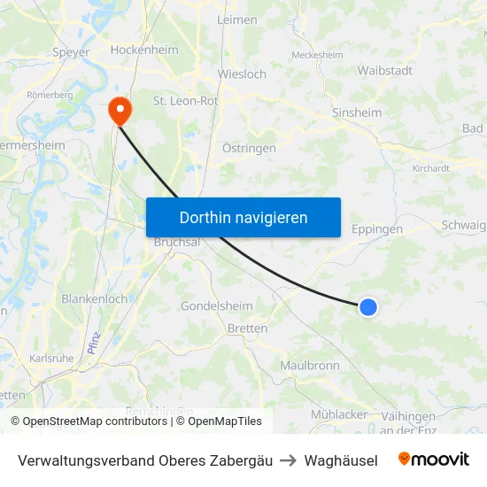Verwaltungsverband Oberes Zabergäu to Waghäusel map