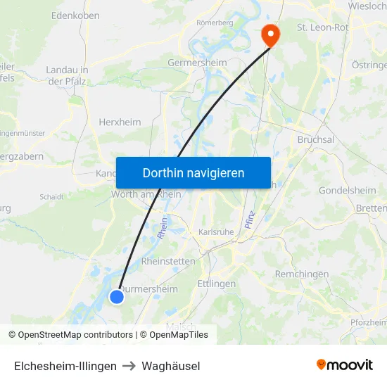 Elchesheim-Illingen to Waghäusel map