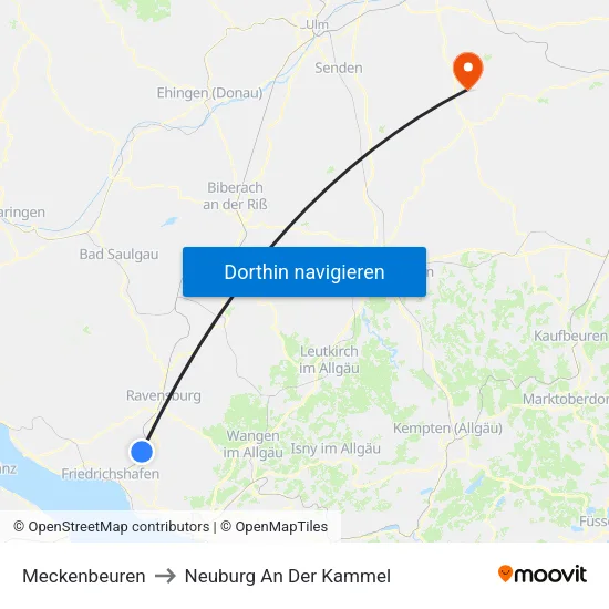 Meckenbeuren to Neuburg An Der Kammel map