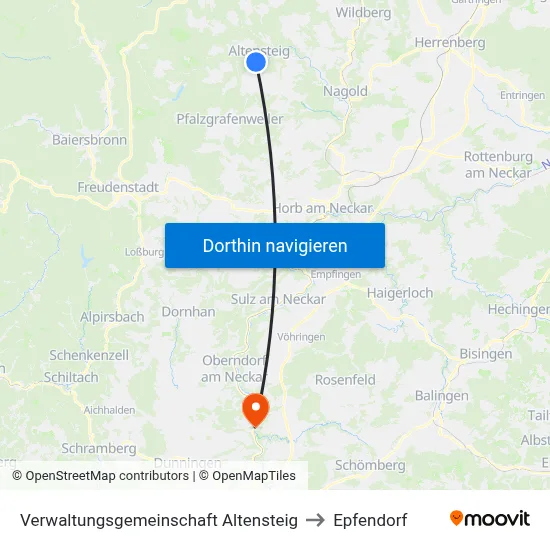 Verwaltungsgemeinschaft Altensteig to Epfendorf map