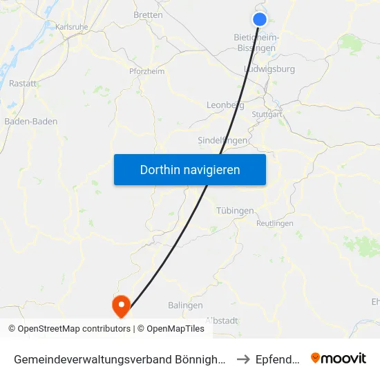 Gemeindeverwaltungsverband Bönnigheim to Epfendorf map