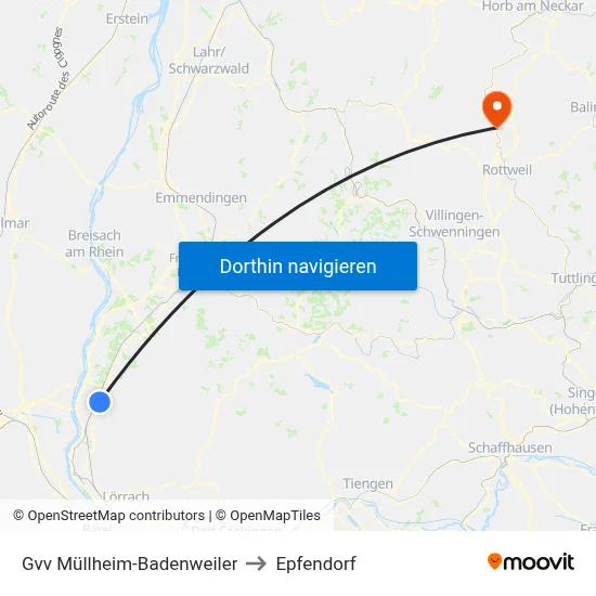 Gvv Müllheim-Badenweiler to Epfendorf map