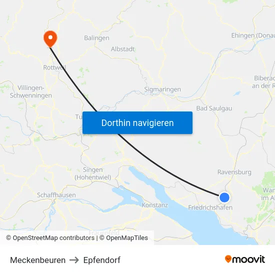 Meckenbeuren to Epfendorf map