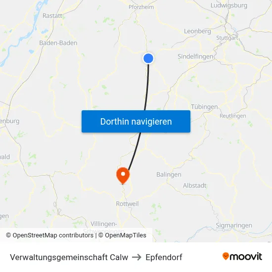 Verwaltungsgemeinschaft Calw to Epfendorf map