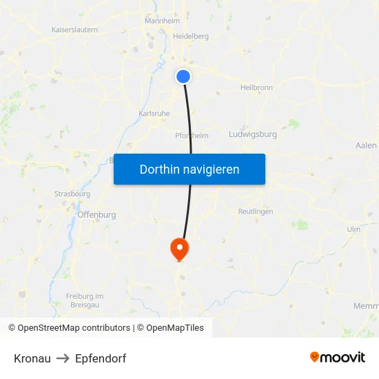 Kronau to Epfendorf map