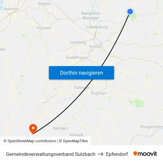 Gemeindeverwaltungsverband Sulzbach to Epfendorf map