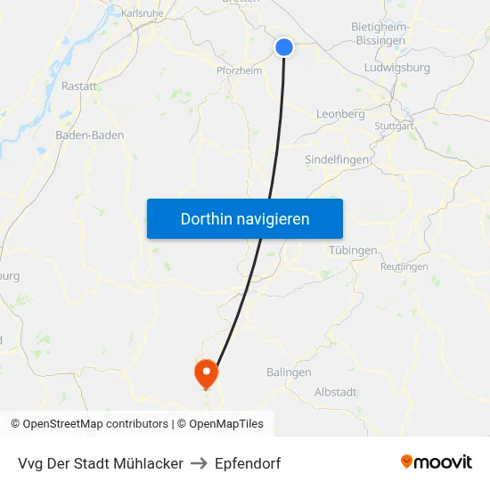 Vvg Der Stadt Mühlacker to Epfendorf map