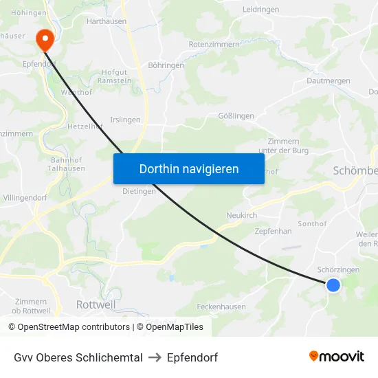 Gvv Oberes Schlichemtal to Epfendorf map