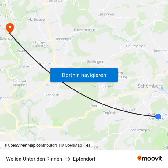 Weilen Unter den Rinnen to Epfendorf map