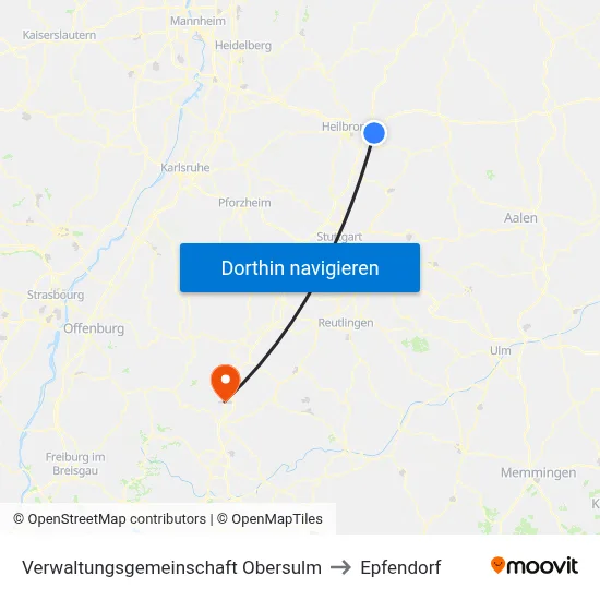 Verwaltungsgemeinschaft Obersulm to Epfendorf map