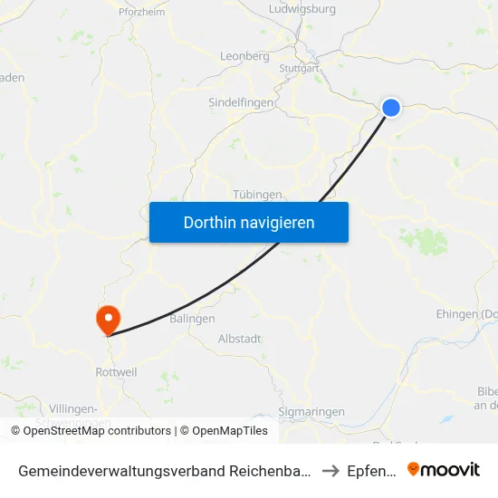 Gemeindeverwaltungsverband Reichenbach An Der Fils to Epfendorf map