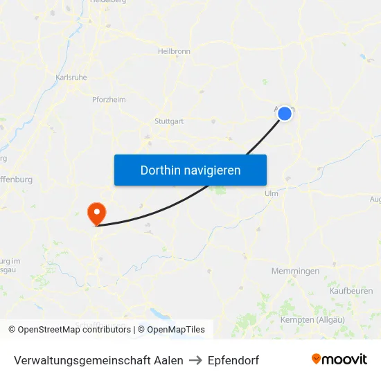 Verwaltungsgemeinschaft Aalen to Epfendorf map