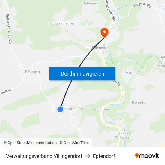 Verwaltungsverband Villingendorf to Epfendorf map
