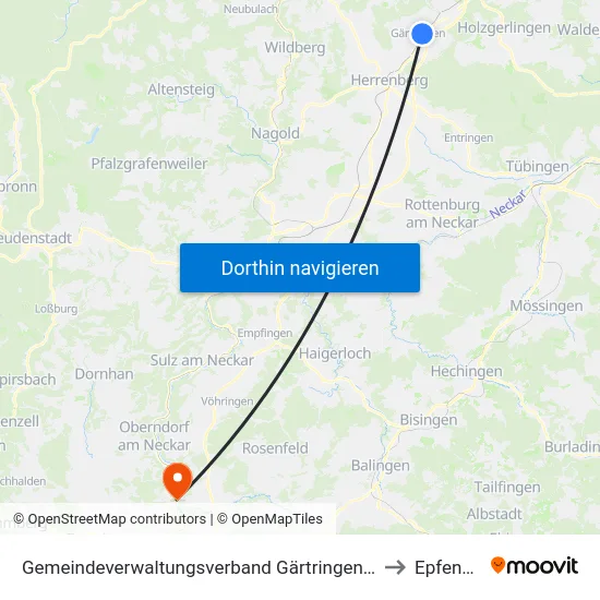 Gemeindeverwaltungsverband Gärtringen/Ehningen to Epfendorf map
