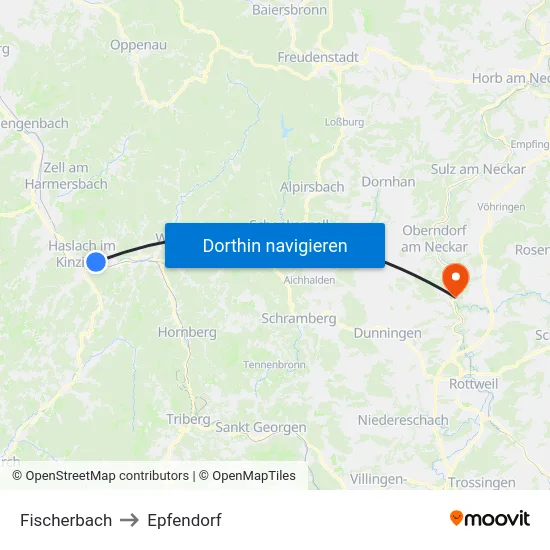 Fischerbach to Epfendorf map