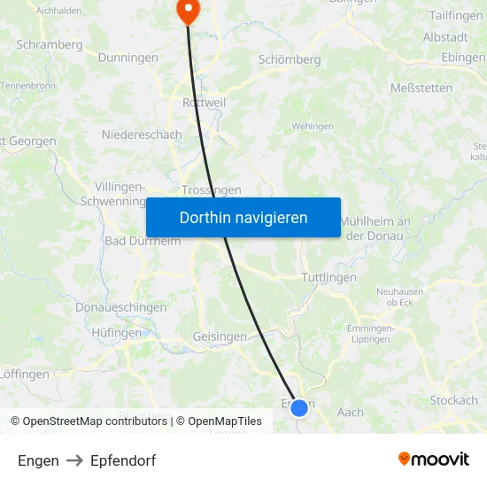 Engen to Epfendorf map