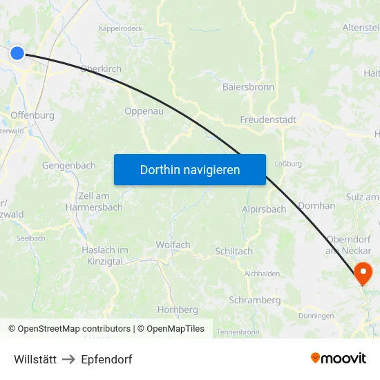 Willstätt to Epfendorf map