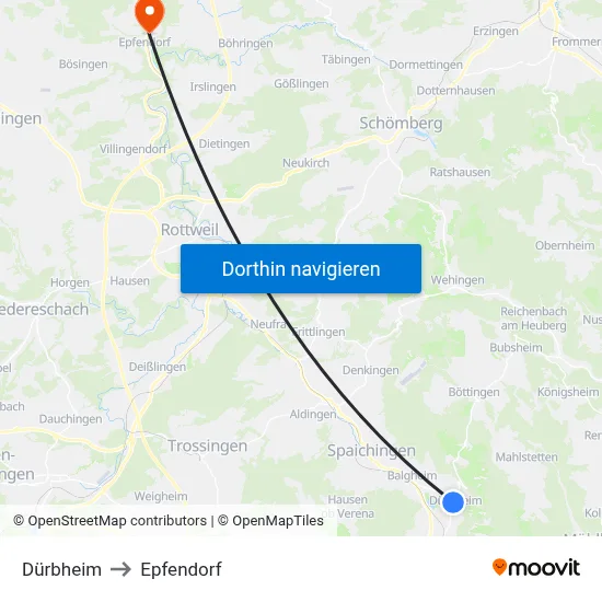 Dürbheim to Epfendorf map