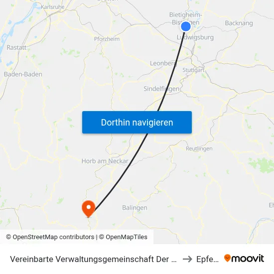 Vereinbarte Verwaltungsgemeinschaft Der Stadt Bietigheim-Bissingen to Epfendorf map