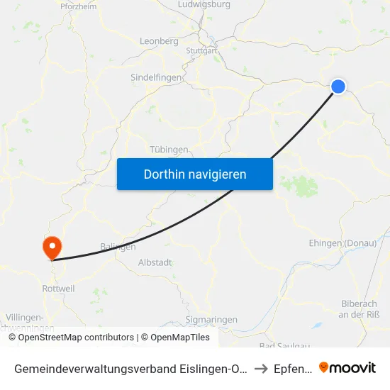 Gemeindeverwaltungsverband Eislingen-Ottenbach-Salach to Epfendorf map