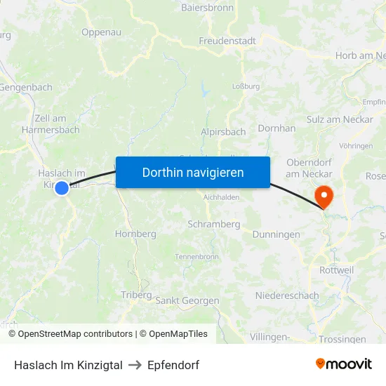 Haslach Im Kinzigtal to Epfendorf map