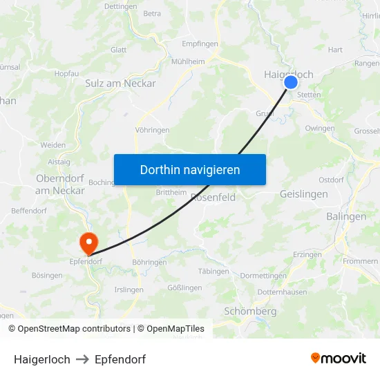 Haigerloch to Epfendorf map