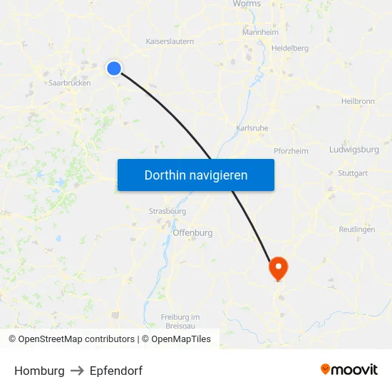 Homburg to Epfendorf map