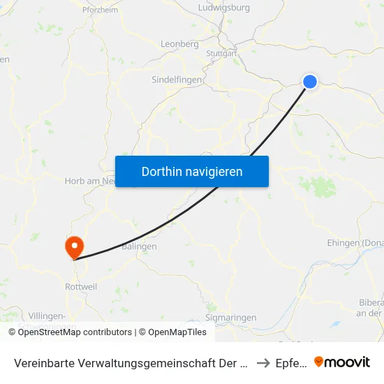 Vereinbarte Verwaltungsgemeinschaft Der Stadt Ebersbach An Der Fils to Epfendorf map