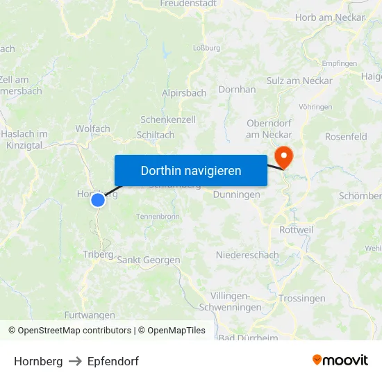 Hornberg to Epfendorf map