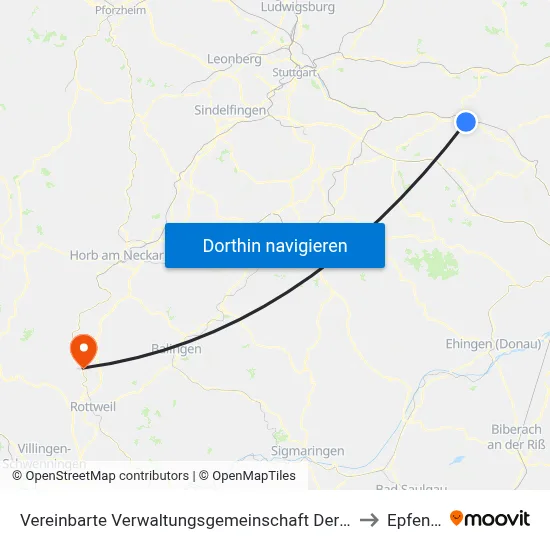 Vereinbarte Verwaltungsgemeinschaft Der Stadt Göppingen to Epfendorf map