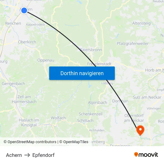 Achern to Epfendorf map