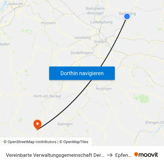 Vereinbarte Verwaltungsgemeinschaft Der Stadt Backnang to Epfendorf map
