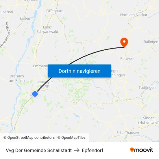 Vvg Der Gemeinde Schallstadt to Epfendorf map