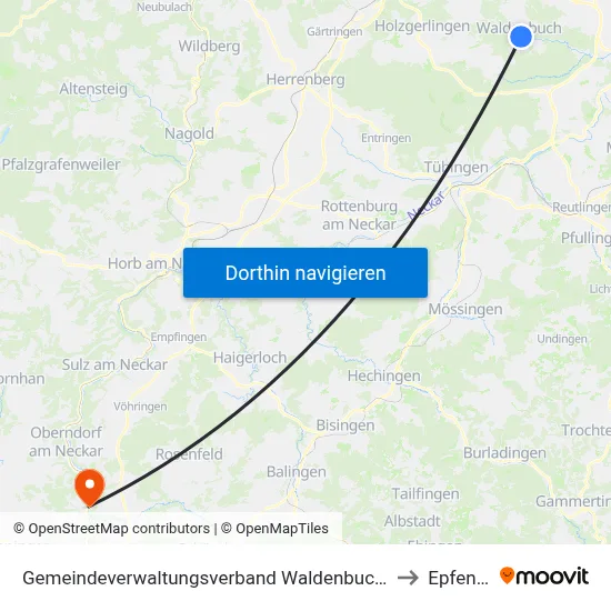 Gemeindeverwaltungsverband Waldenbuch/Steinenbronn to Epfendorf map