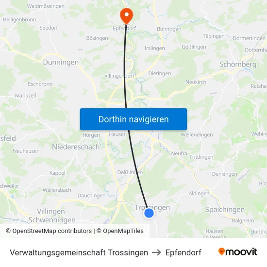Verwaltungsgemeinschaft Trossingen to Epfendorf map