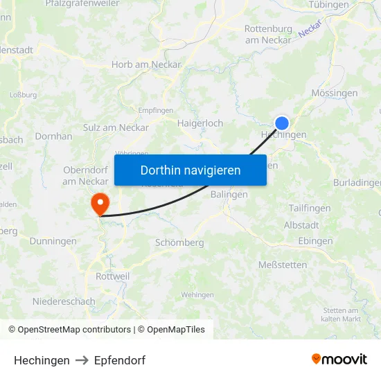 Hechingen to Epfendorf map