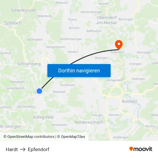 Hardt to Epfendorf map