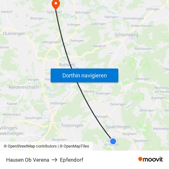 Hausen Ob Verena to Epfendorf map