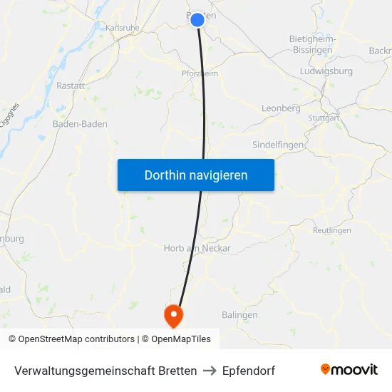 Verwaltungsgemeinschaft Bretten to Epfendorf map