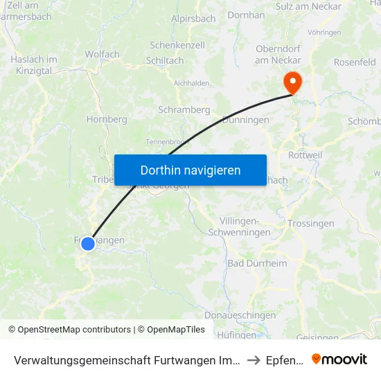 Verwaltungsgemeinschaft Furtwangen Im Schwarzwald to Epfendorf map