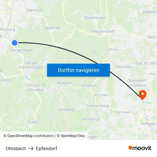 Ohlsbach to Epfendorf map