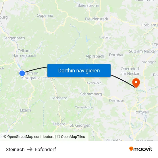 Steinach to Epfendorf map