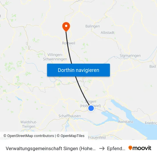 Verwaltungsgemeinschaft Singen (Hohentwiel) to Epfendorf map