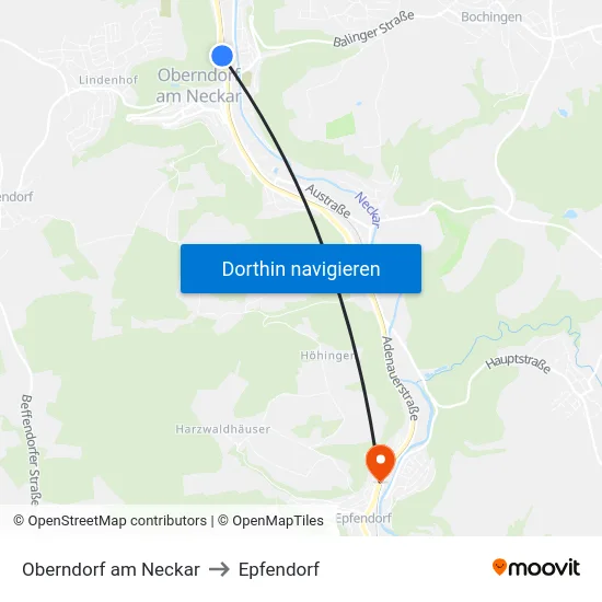 Oberndorf am Neckar to Epfendorf map